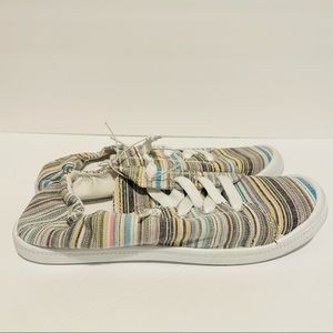 Canvas Casuals Lace-Up Sneakers Flats -Striped- Women's Multiple Sizes Brand New